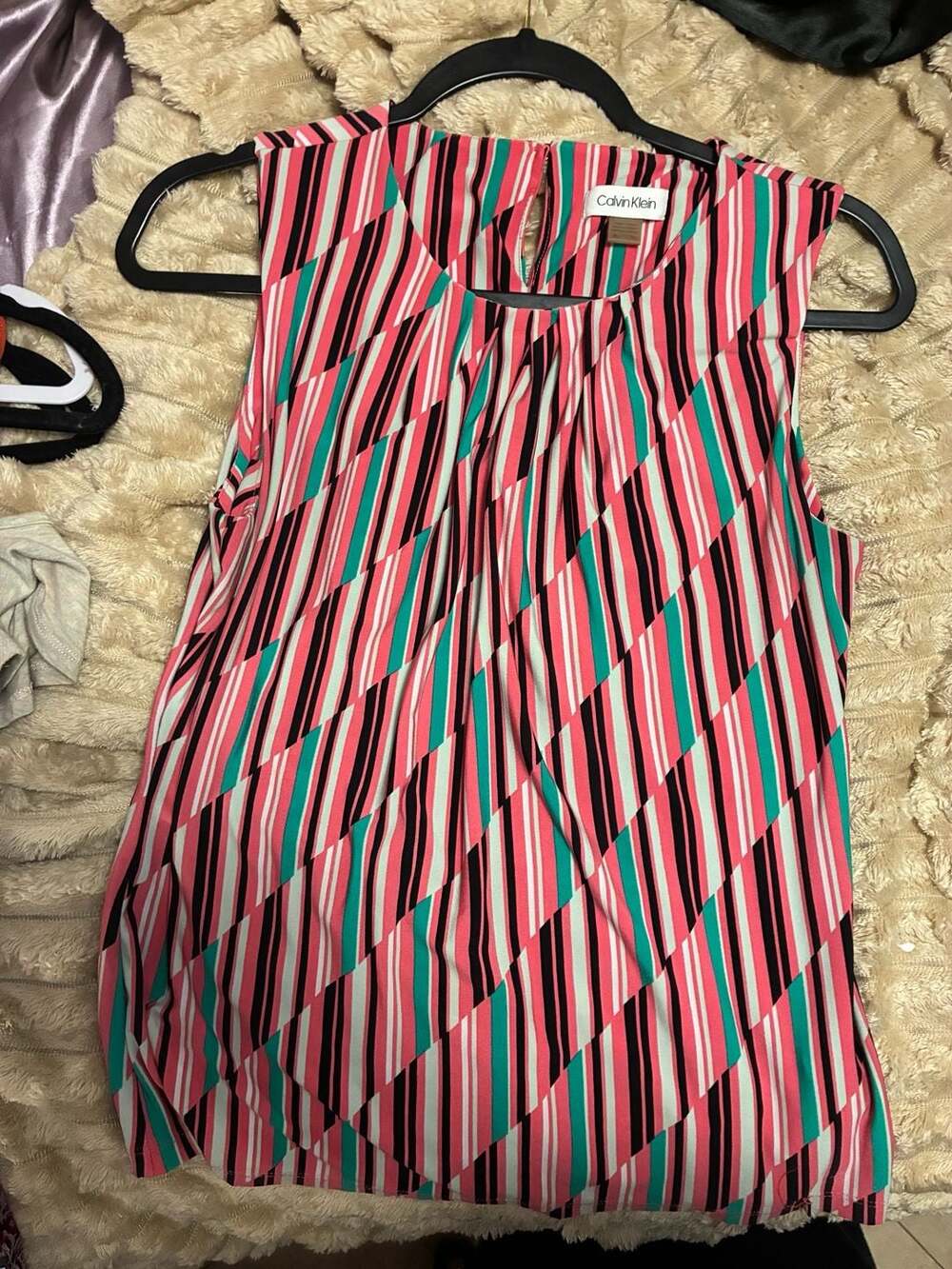 Calvin Klein Sleeveless Pleated Striped Blouse